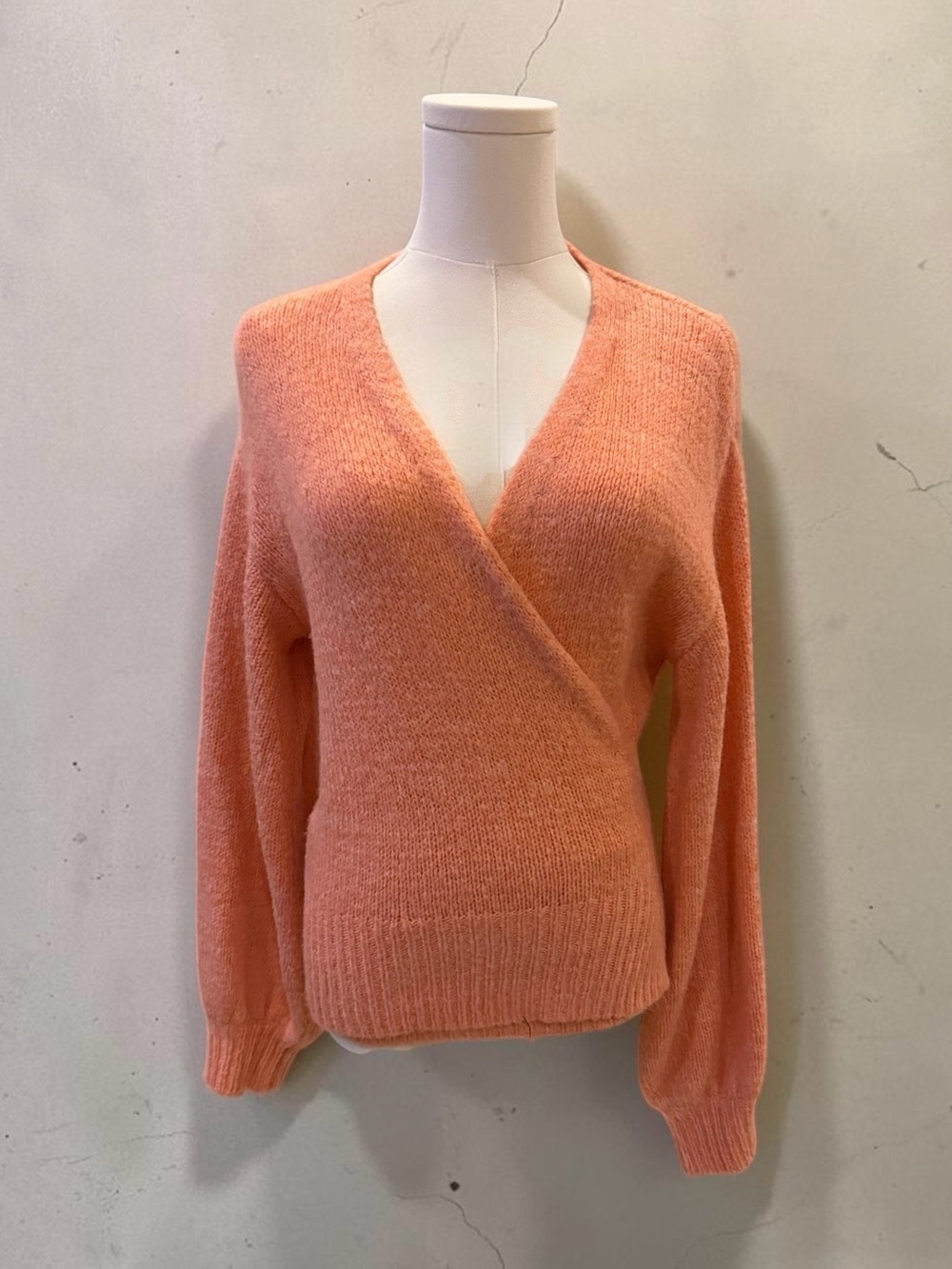 Cotton Candy Wrap V-Neck Sweater - Peach Coral